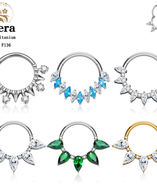 ASTM F136 Titanium Nose Ring Hoop 16G Pear CZ Hinged Segment Septum Clicker Ring Cartilage Daith Piercing Earring Body Jewelry