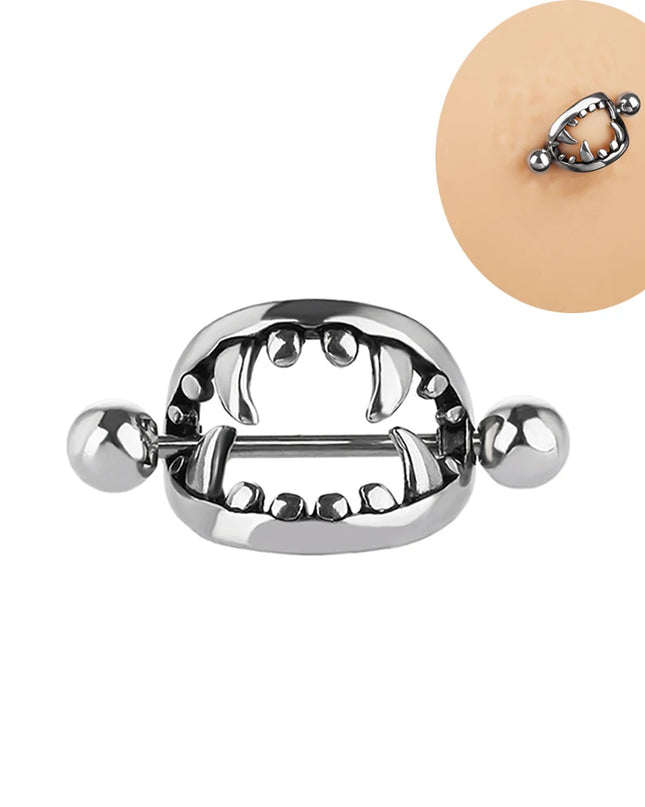 1/2PCS Punk Teeth Nipple Rings Shield Cover Barbell Nipple Piercings for Women Sexy Teeth Body Piercing Jewelry