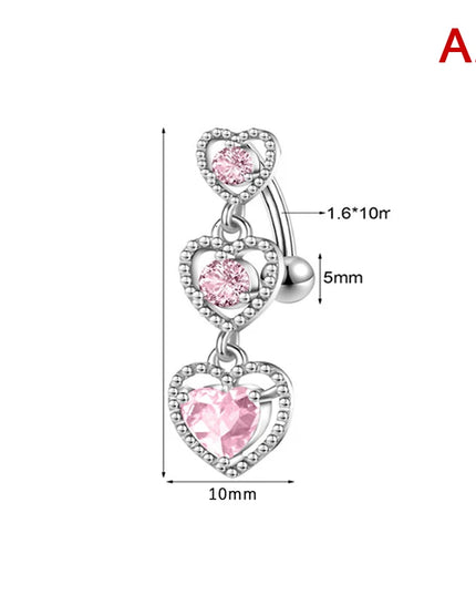 Pink Crystal Pendant Belly Button Rings For Women Stainless Steel Navel Piercing Jewelry Rabbit Heart Bear Butterfly Belly Rings