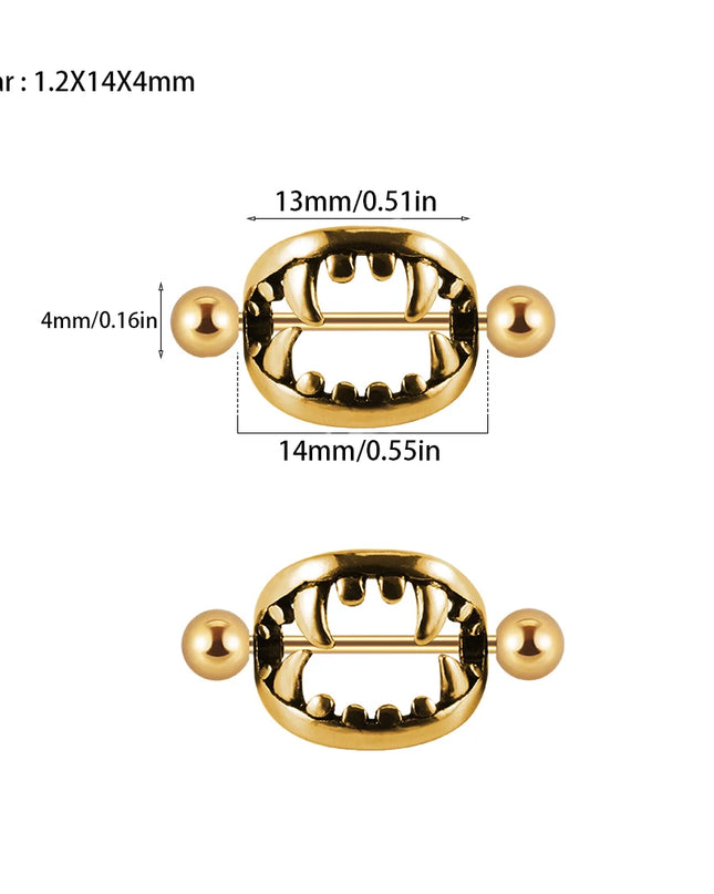 1/2PCS Punk Teeth Nipple Rings Shield Cover Barbell Nipple Piercings for Women Sexy Teeth Body Piercing Jewelry