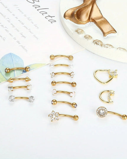 Drperfect Piercing Jewelry 16G Surgical Steel  Curved Barbell Eyebrow Rings Lip Belly Button Piercing Heart Moon Earrings