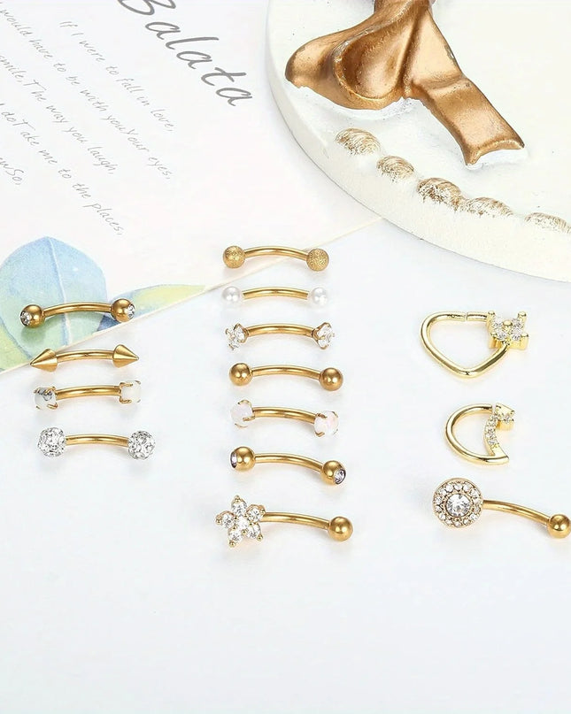 Drperfect Piercing Jewelry 16G Surgical Steel  Curved Barbell Eyebrow Rings Lip Belly Button Piercing Heart Moon Earrings