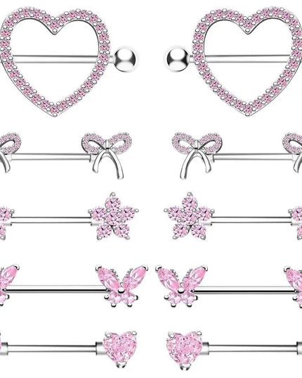 Nipple Piercing Jewelry 14G Stainless Steel Nipple Rings for Women Heart Butterfly Flower Bow Nipple Barbells