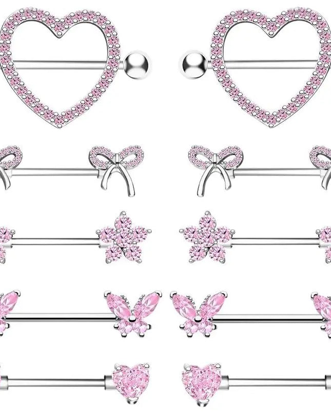 Nipple Piercing Jewelry 14G Stainless Steel Nipple Rings for Women Heart Butterfly Flower Bow Nipple Barbells