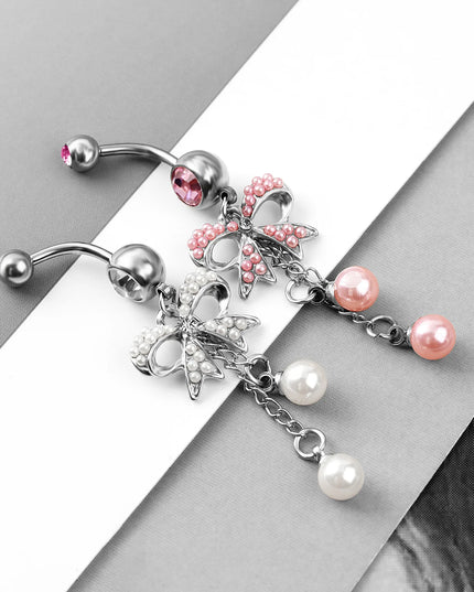 Surgical Steel Belly Piercing Jewelry Bow Dangle Belly Button Rings for Women CZ Navel Rings Body Jewelry
