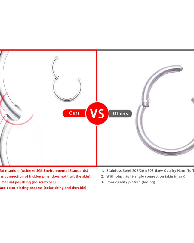 Nose Rings G23 Titanium Lip Ring For Women And Men Piercing Jewelry Hoop Earrings Mixed Color Body Clips Hinged