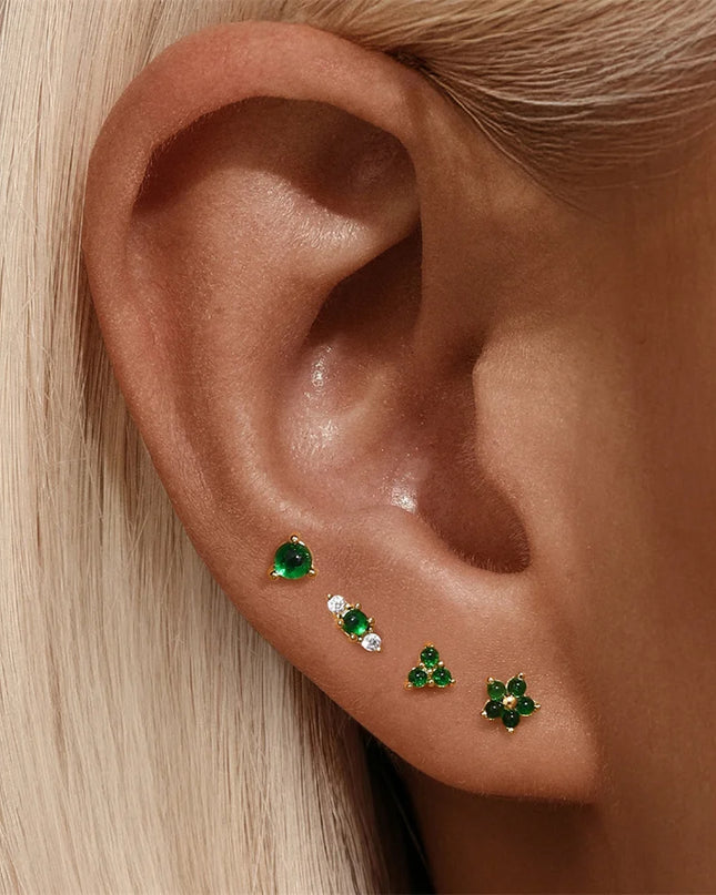 Aide 1PC 925 Sterling Silver 18K Gold Threaded Piercing Earring Women Ins Green Red Colors Zircon  Ear Bone Nail Gift Jewelry