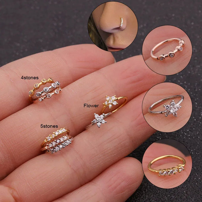 Nose Rings Hoops Set for Women Men, 20G Gold/Silver Hypoallergenic Surgical Stainless Steel Nose Hoops Hinged Clicker Rings