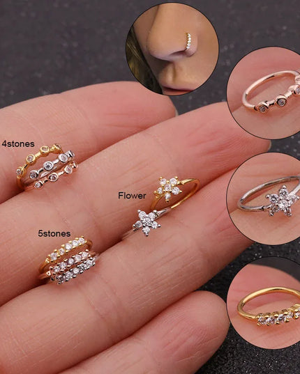 Nose Rings Hoops Set for Women Men, 20G Gold/Silver Hypoallergenic Surgical Stainless Steel Nose Hoops Hinged Clicker Rings