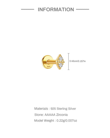 CANNER 1PC 925 Sterling Silver Flat Bottom Piercing Earring for Women Exquisite Crown Ear Studs Cartilage Earring Fine Jewelry