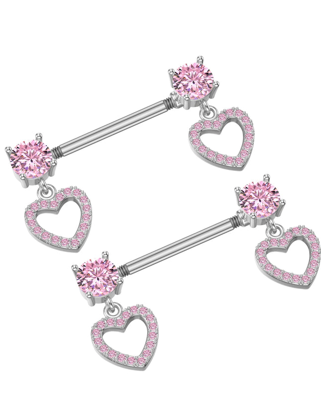 A Pair Cute Heart Dangled Nipple Piercings Barbell for Women Pink Color Moon Butterfly Shaped Sexy Nipple Rings Shield Bar Sets