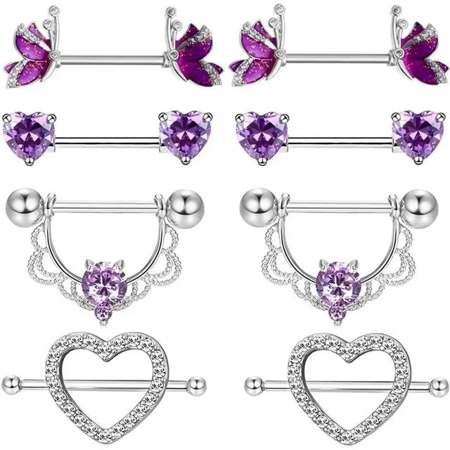 Pink Heart Nipple Piercing Barbell Set Shiny Crystal Nipple Rings Bulk For Women Flower Nippel Jewelry Pack Piercing Teton Lots
