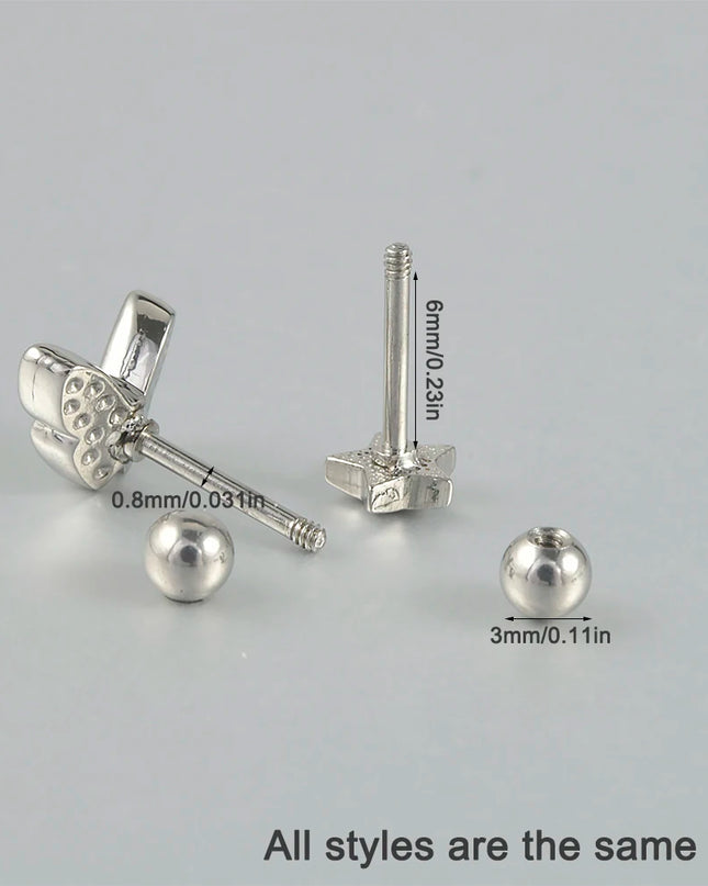 Surgical Steel Ear Barbell Helix Piercing Cartilage Ear Lobe Tragus Stud Earring Heart Rabbit Moon Rose Cross Earring Jewelry