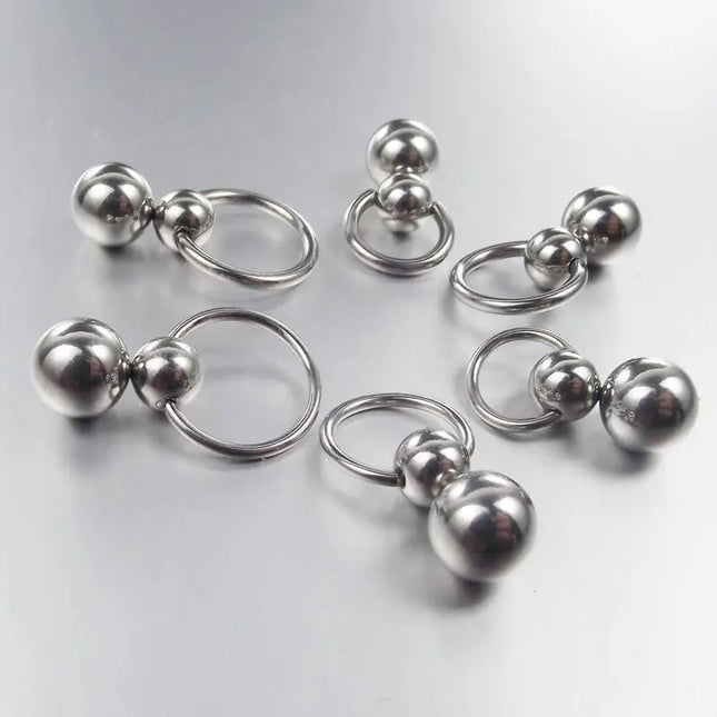Stainless Steel Double Ball Cucurbit Gourd Ring Eyebrow Curved Tragus Ear Piercing PA Nipple Ring Bar Lips Body Piercing Jewelry