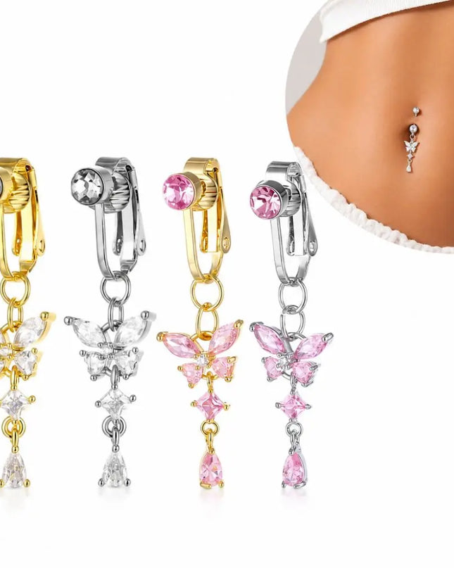Butterfly Design Clip on Belly Button Zircon Non Piercing Fake Belly Ring Copper/alloy Material Belly Button Rings Body Jewelry