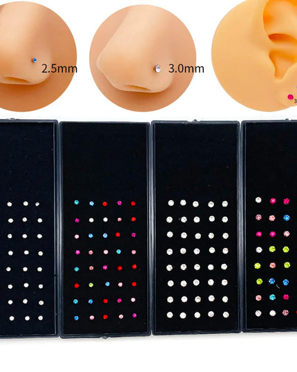 Nose Studs Stainless Steel Crystal Nose Ring Piercing Set For Women Gift With Box 24/40/60Pcs