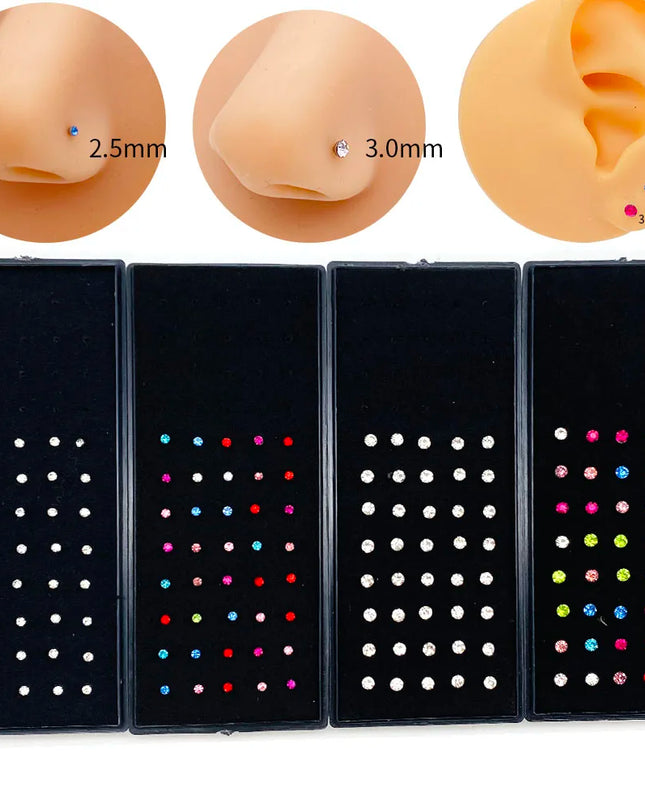 Nose Studs Stainless Steel Crystal Nose Ring Piercing Set For Women Gift With Box 24/40/60Pcs