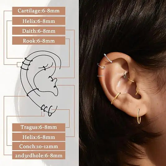 Stainless Steel Hinged Nose Ring Clicker 10G-20G Septum Cartilage Tragus Helix Lip Hoop Piercing Body Jewelry Wholesale