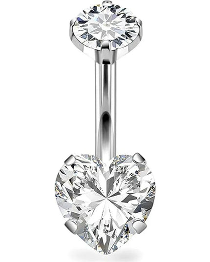 G23 Titanium Heart Shaped Belly Button Ring 14G Clear CZ Women's Navel Piercing Hypoallergenic Sexy Body Jewelry