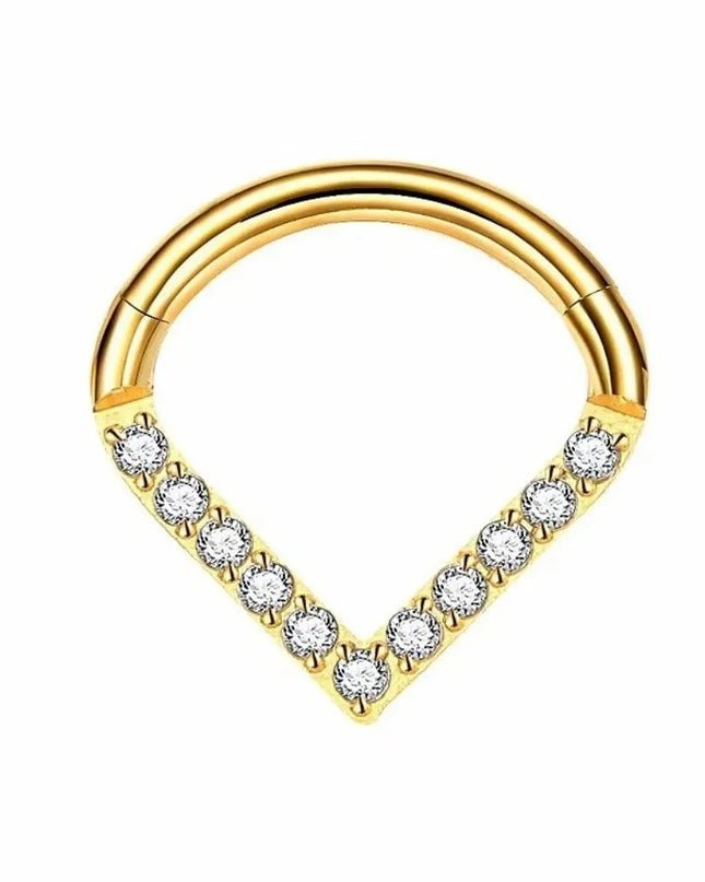 Golden Surgical Steel Septum Nose Clicker Hinged Teardrop Shape Rhinestone Nose Ring Black Gold Body Piercing Jewelry Women