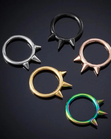 1Pc Punk Spiked Septum Ring - Nostril Piercing Surgical Steel Hinged Hoop Cartilage Earring Nose Clicker Segment Hoop