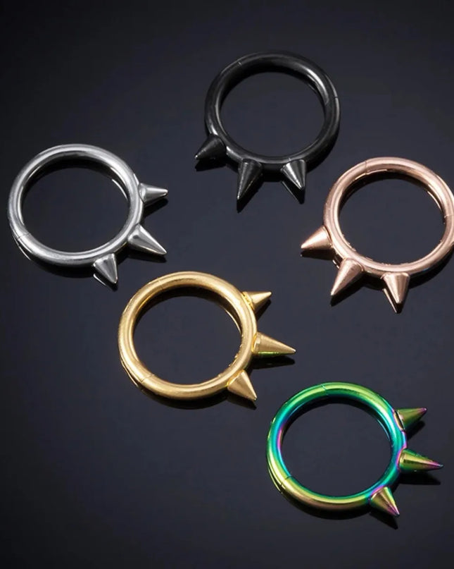 1Pc Punk Spiked Septum Ring - Nostril Piercing Surgical Steel Hinged Hoop Cartilage Earring Nose Clicker Segment Hoop