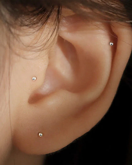 2pcs Ear Piercing Silver Needle Ear Stick Stud Earrings For Women Maintaining Ear Hole Small Tiny Round Ball Ear Jewelry