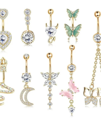 Bobisty Navel Rings for Women Navel Stainless Steel Snake Evil Eye Heart CZ Belly Button Navel Rings Belly Piercing Jewelry