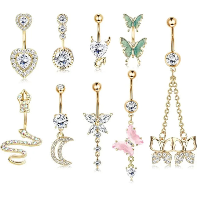 Bobisty Navel Rings for Women Navel Stainless Steel Snake Evil Eye Heart CZ Belly Button Navel Rings Belly Piercing Jewelry
