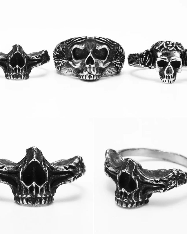 Bridge of Nose Skull Men Rings Stainless Steel Women Jewelry Punk Gothic Rock Vintage Black Fashion Accessories Gift Wholesale