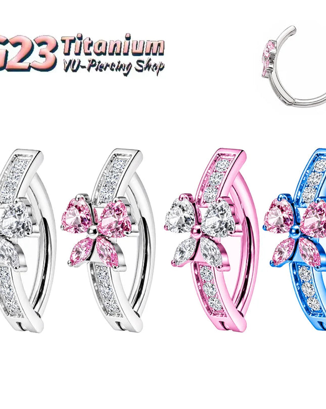 Belly Button Piercing 14G ASTM F136 Titanium Bow Shaped Zirconia Inlaid Anodized Hinged Clicker Ring For Women Body Jewelry