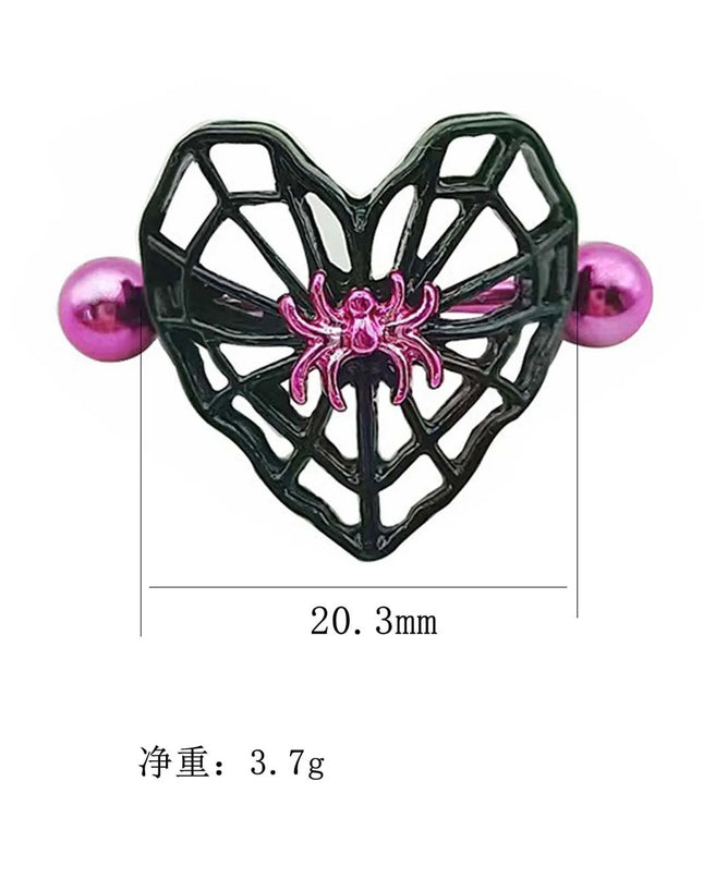 Cute Peach Heart Spider Web Nipple Piercing Two-color Electroplating Stainless Steel Nipple Ring Piercing Jewelry Wholesale