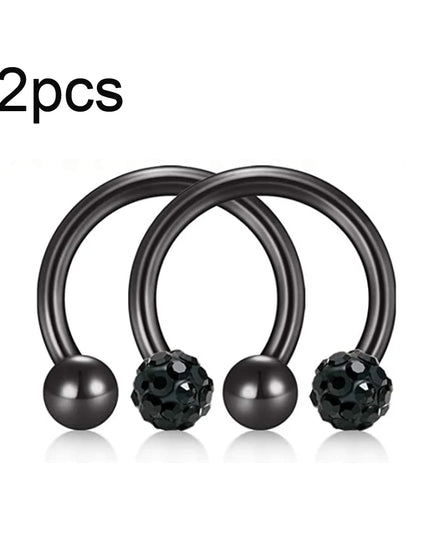 WKOUD 2pcs Crystal & Ball Nose Septum Horseshoe Earring Eyebrow Lip Helix Tragus Cartilage Piercing Ring 8mm