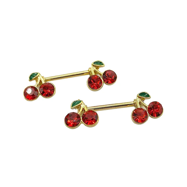 1pcs Sweet Cute Cherry Zircon Breast Ring For Women Body Piercing Jewelry Sexy Metal Nipple Ring Chest Piercing Ornament
