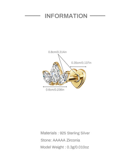 AIDE Heart Round Ball Flat Helix Piercing Earring 925 Sterling Silver Ear Studs Geometric Zircon Exquisite Trinket Studs Aretes