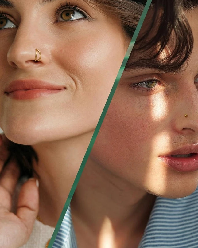 Florideco 14K Gold Plated Nose Rings for Women Men 20G Stainless Steel Nose Rings Hoops L Shaped Studs Nostril Piercings Jewelry
