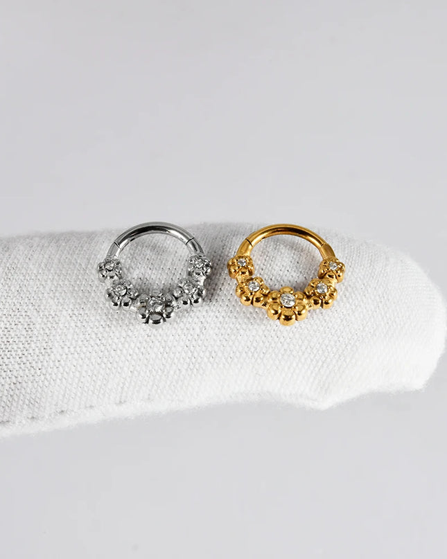 Stainless Steel Hinged Star Septum Clicker Nose Hoop Ring Flower Ear Tragus Stud Catilage Daith Helix CZ Earrings Piercing 16G