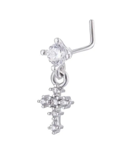 Dangle Nose Rings For Women Cross Zircon Nose Piercing Jewelry L Shape Nose Studs Body Jewelry Accessories
