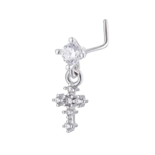 Dangle Nose Rings For Women Cross Zircon Nose Piercing Jewelry L Shape Nose Studs Body Jewelry Accessories