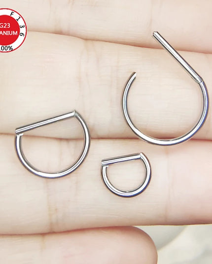 Septum Piercing Nose Ring F136 Titanium D Shape Segment Ring Clicke Jewelry CZ Nose Earrings Lip for Women Half Ring Cartilage