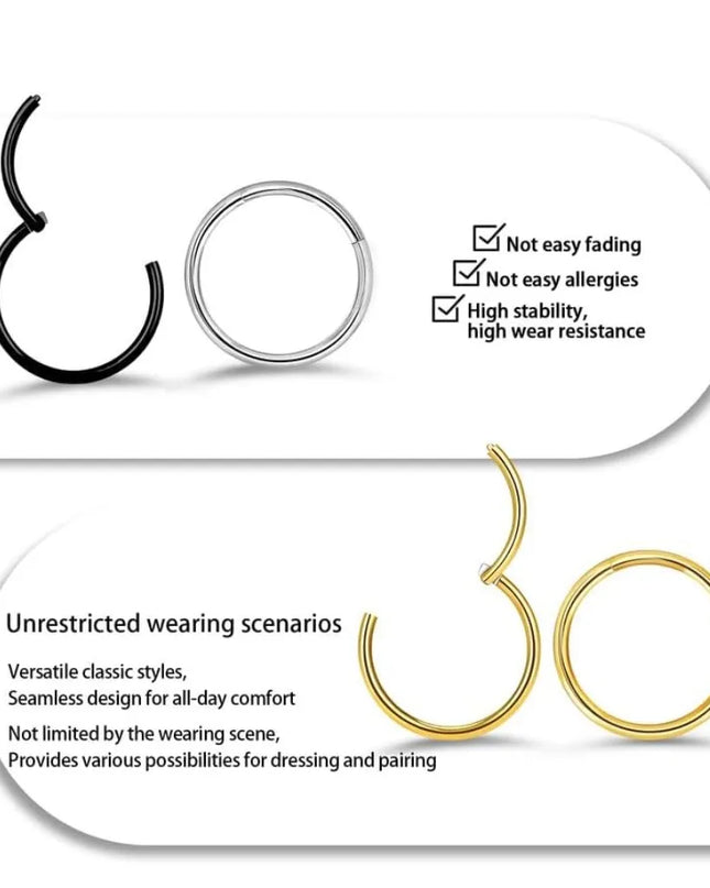 6Pcs/lot Stainless Steel Nose Ring Body Clip Hoop for Women Men Cartilage Piercing Segment Nose Hoop Septum Clicker Lip Ear Ring