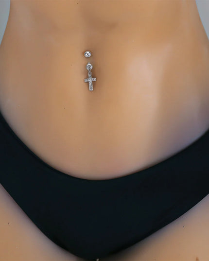 1 Pcs Fashion Zircon Dangling Belly Button Rings Navel Cross Piercing Earrings Belly Piercing Sexy Body Steel Jewelry