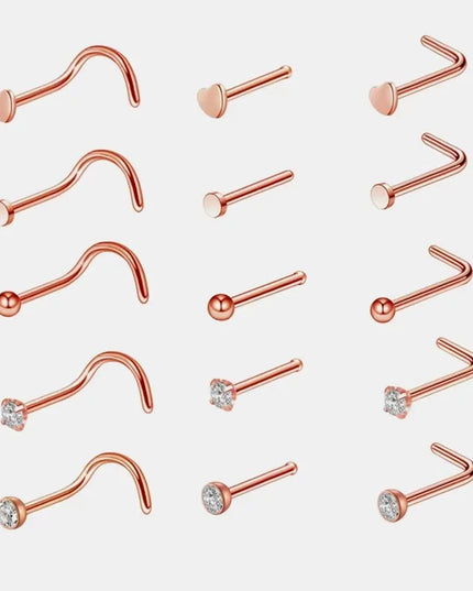 1pc Screw Curved Prong Nose Studs Rosegold Nose Rings Body Piercing jewelry Small Earrings For Women Gilrs Nostril Piercings