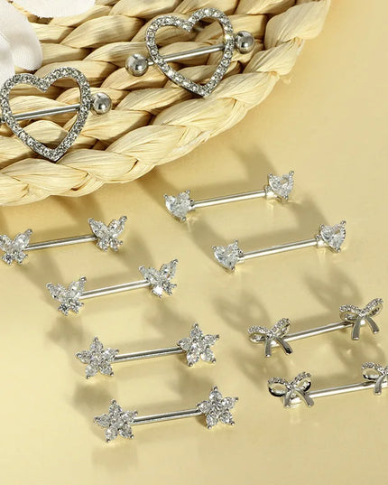 Nipple Piercing Jewelry 14G Stainless Steel Nipple Rings for Women Heart Butterfly Flower Bow Nipple Barbells