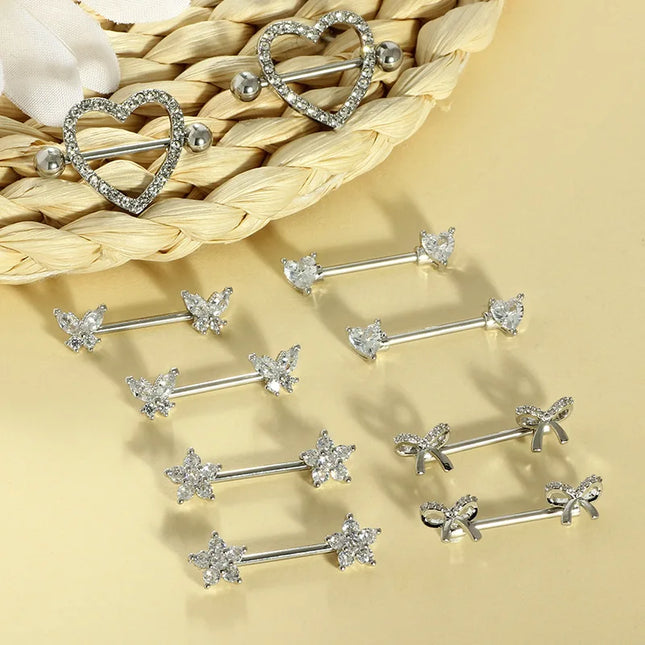 Nipple Piercing Jewelry 14G Stainless Steel Nipple Rings for Women Heart Butterfly Flower Bow Nipple Barbells