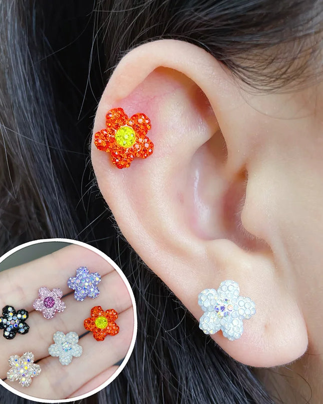 1PC Crystal Flower Helix Piercing Earring Stainless Steel Ear Piercing Conch Flat Piercing Cartilage Ear Stud Body Piercing