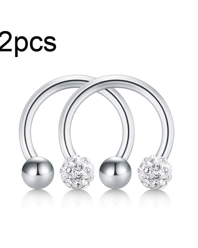 WKOUD 2pcs Crystal & Ball Nose Septum Horseshoe Earring Eyebrow Lip Helix Tragus Cartilage Piercing Ring 8mm