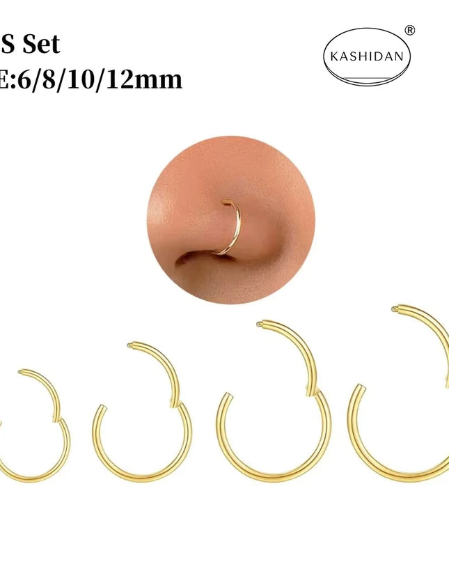 18G gold nose ring for men and women, hinged clicker septum ring for nose/cartilage/body piercing jewelry, 6mm/8mm/10mm/12mm