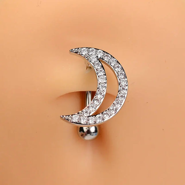 1Piece 14G Stainless Steel Belly Button Rings Crystal Zircon Moon Navel Rings Earring Belly Piercing Sexy Body Jewelry Ombligo