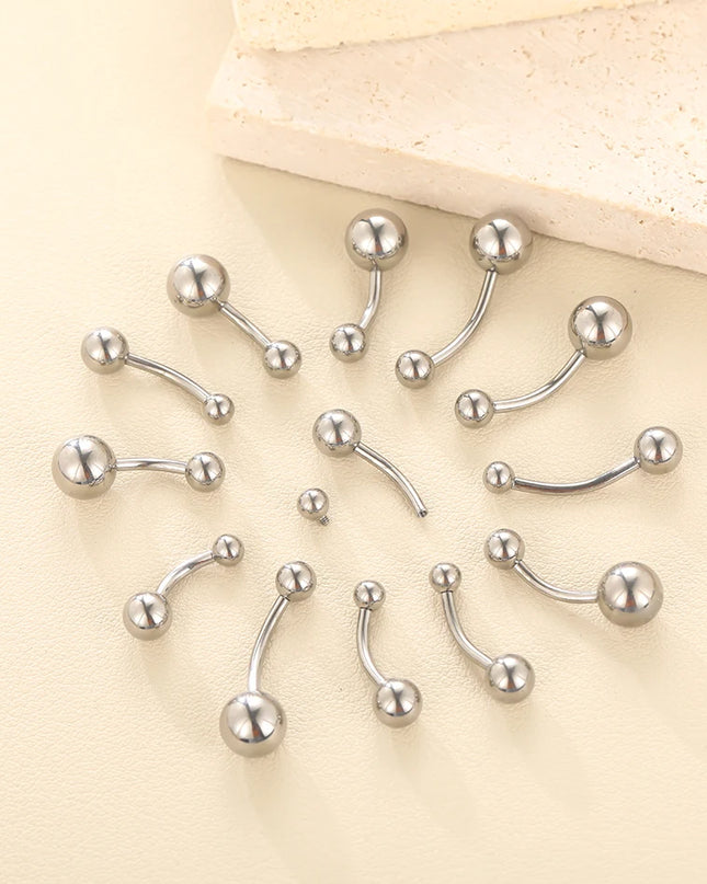 1pc Titanium 6/8/10/12mm Belly Button Ring With Double Ball Top Internally Threaded Navel Piercing Body Jewelry